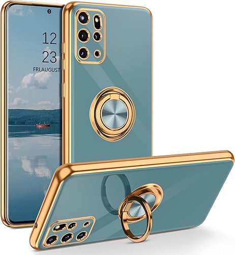 DUEDUE Funda para Samsung Galaxy S20 Plus con soporte para anillo de soporte rotación de 360 grados dedo magnético de automóvil TPU suave funda