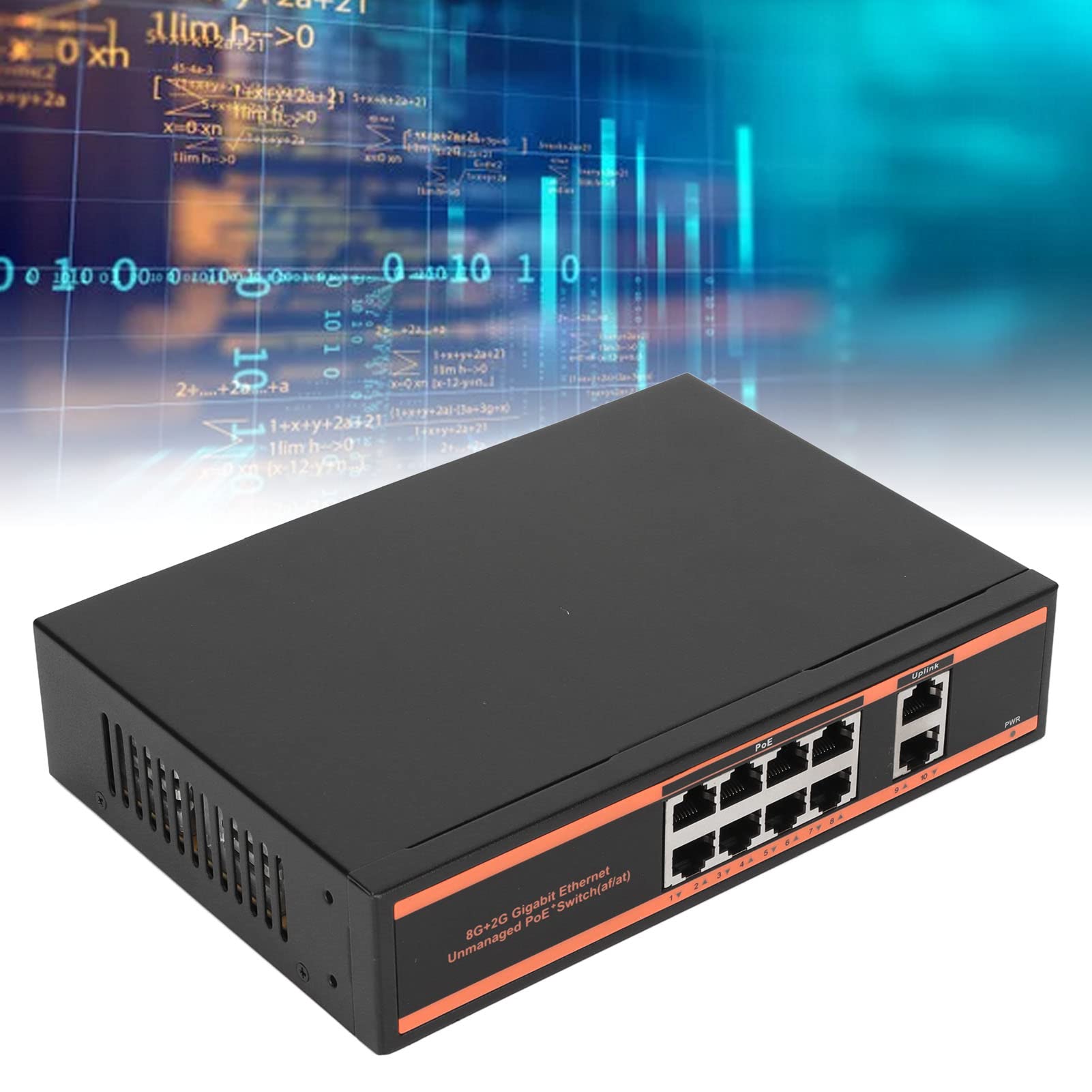 Commutateur Poe Gigabit 10 Ports, Prend en Charge la Détection Automatique des Appareils, 8 Ports Poe 1000M et 2 Ports de Liaison Montante 1000M, Distance de Transmission de 250M pour la Connexion