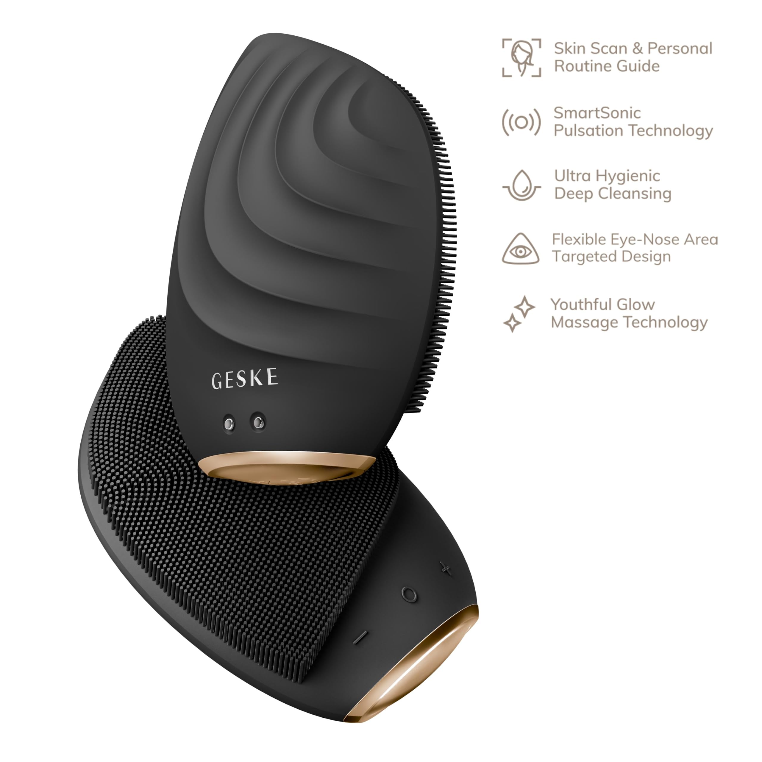 GESKE SmartAppGuided™ Cepillo facial sónico 5 en 1 | Cepillo de limpieza facial eléctrico vibrador | Cepillo de silicona suave | Limpiador facial profesional | Limpiador y exfoliante de piel |