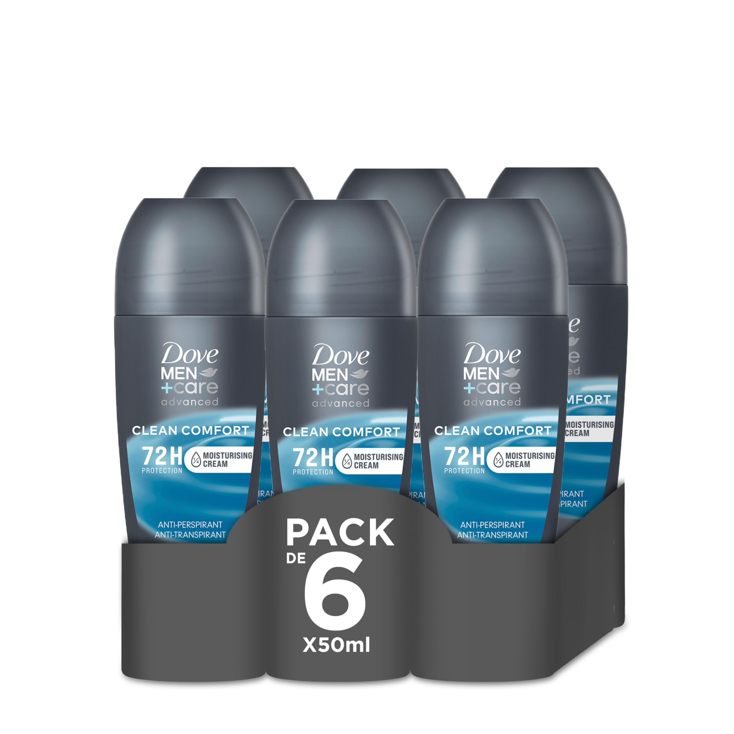 Clean Comfort Anti-perspirant Deodorant Roll-On pack of 6 deodorant for men with Triple Action Technology for 72h sweat & odour protection 50 ml
