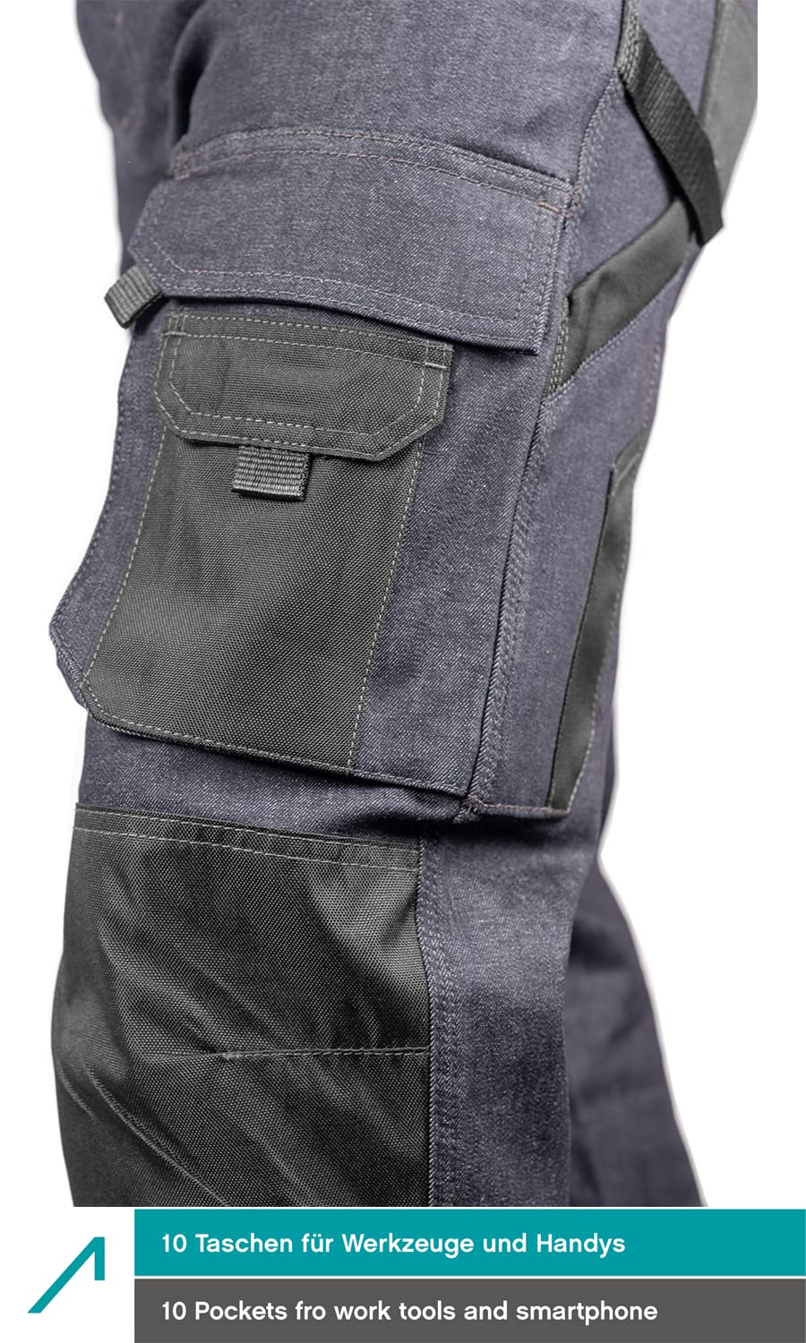 ACE Genesis Jeans Herren-Arbeits-Hose lang - Männer-Cargo-Hosen aus 98% Baumwolle - Stretch-Bund & Knie-Taschen