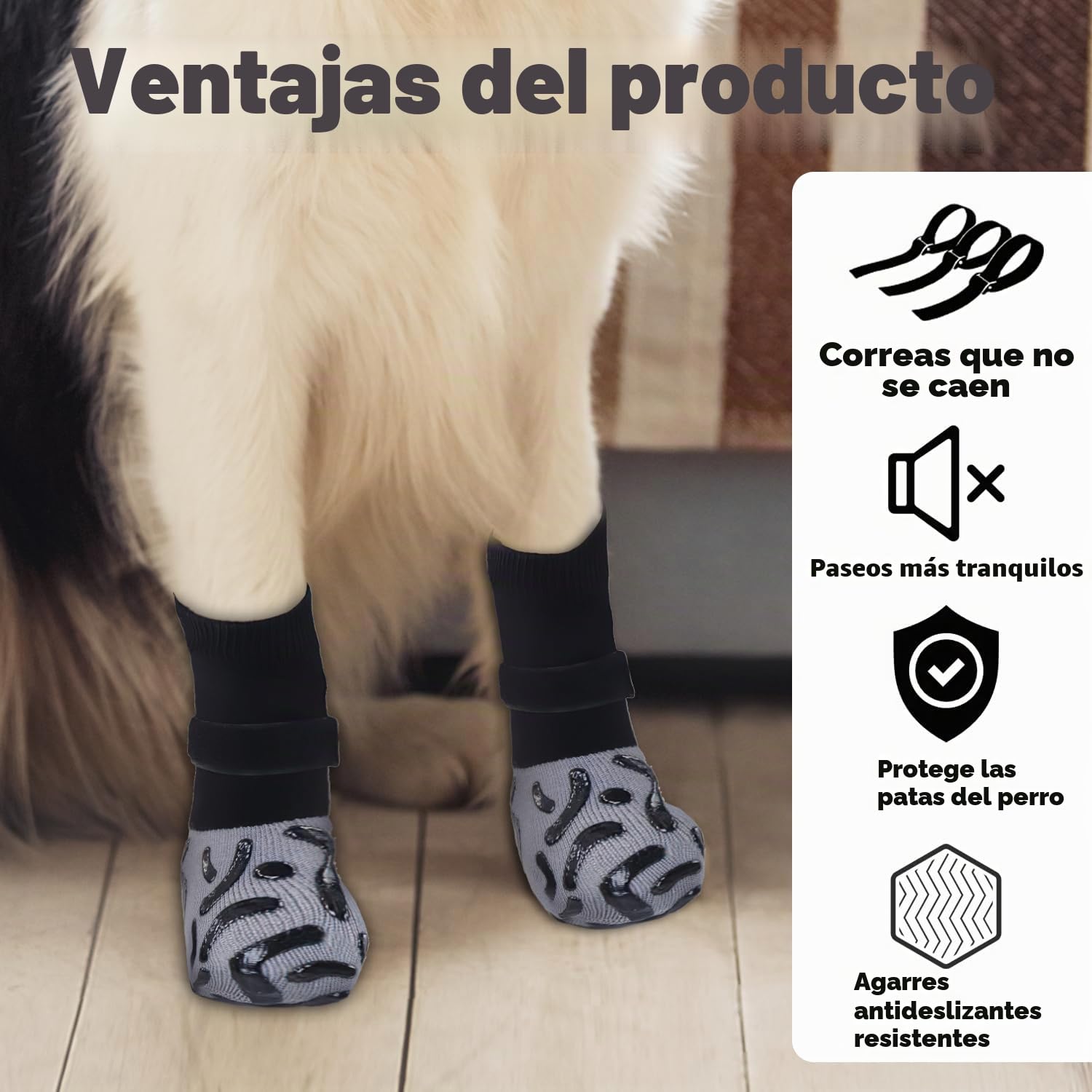 4 Calcetines Perro Antideslizantes | Ajustables Calcetines Perro | Calcetines para Perros heridas | Protector Patas Perro Mayores en Pisos de Madera en Interiores (Negro, M)