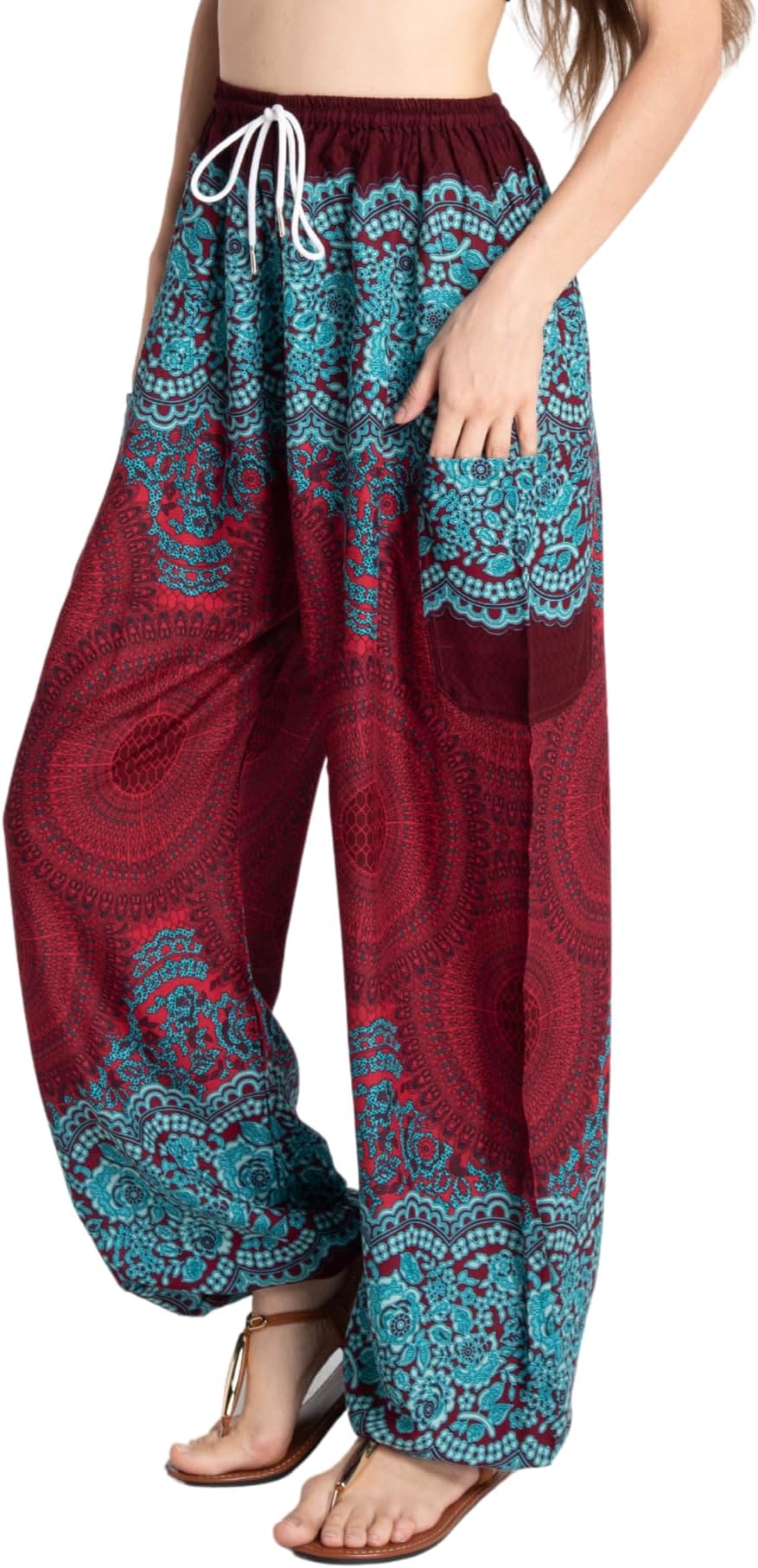 Women's Harem Pants with Pockets and Drawstring, Hippie Boho Yoga Clothes