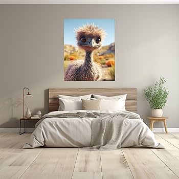 Amazon.co.jp: 動物 絵画 キャンバス,面白いかわいいダチョウ グレー