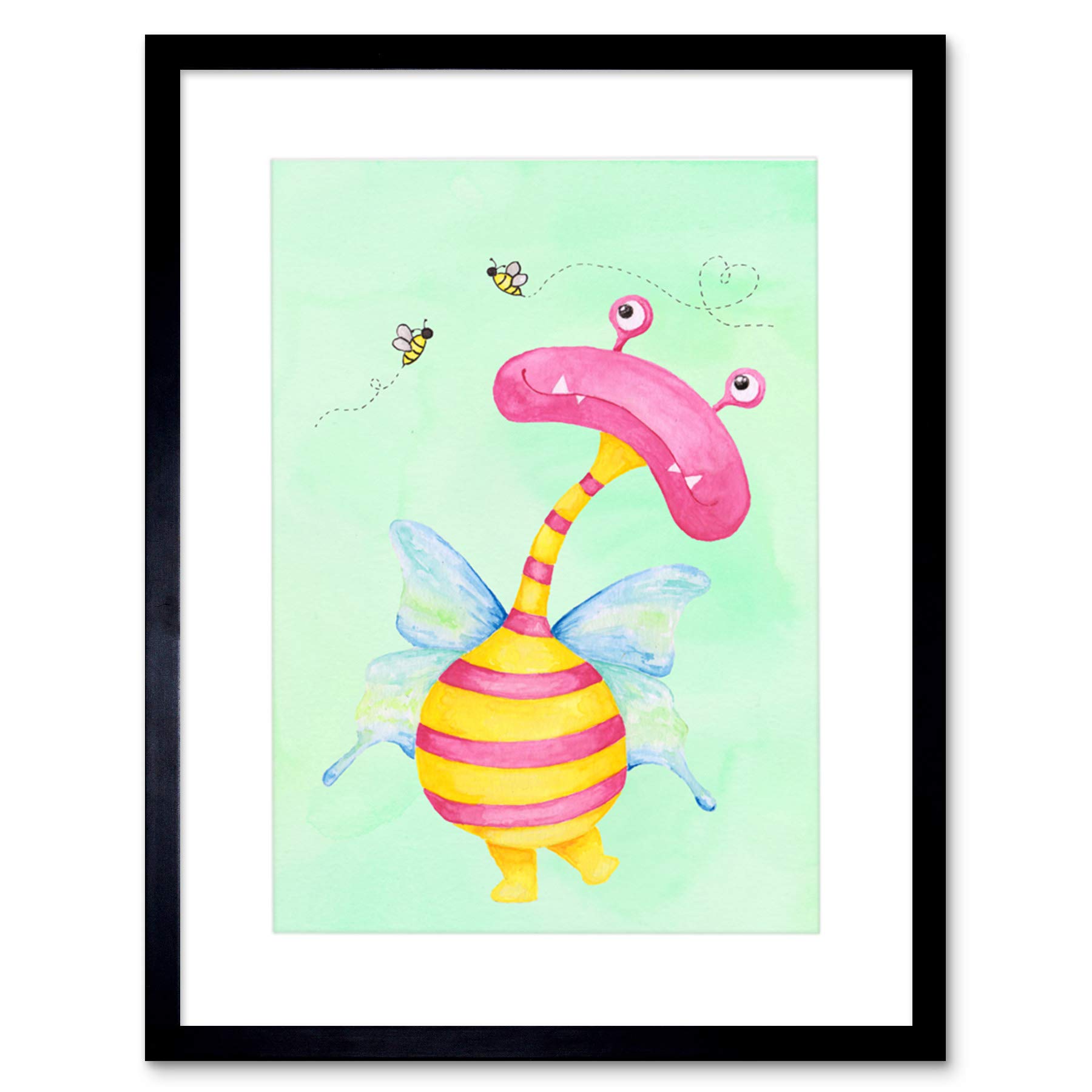 Wee Blue Coo Wee Wild Monsters Ophelia Bees Kids Artwork Framed Wall Art Print 12X16 Inch