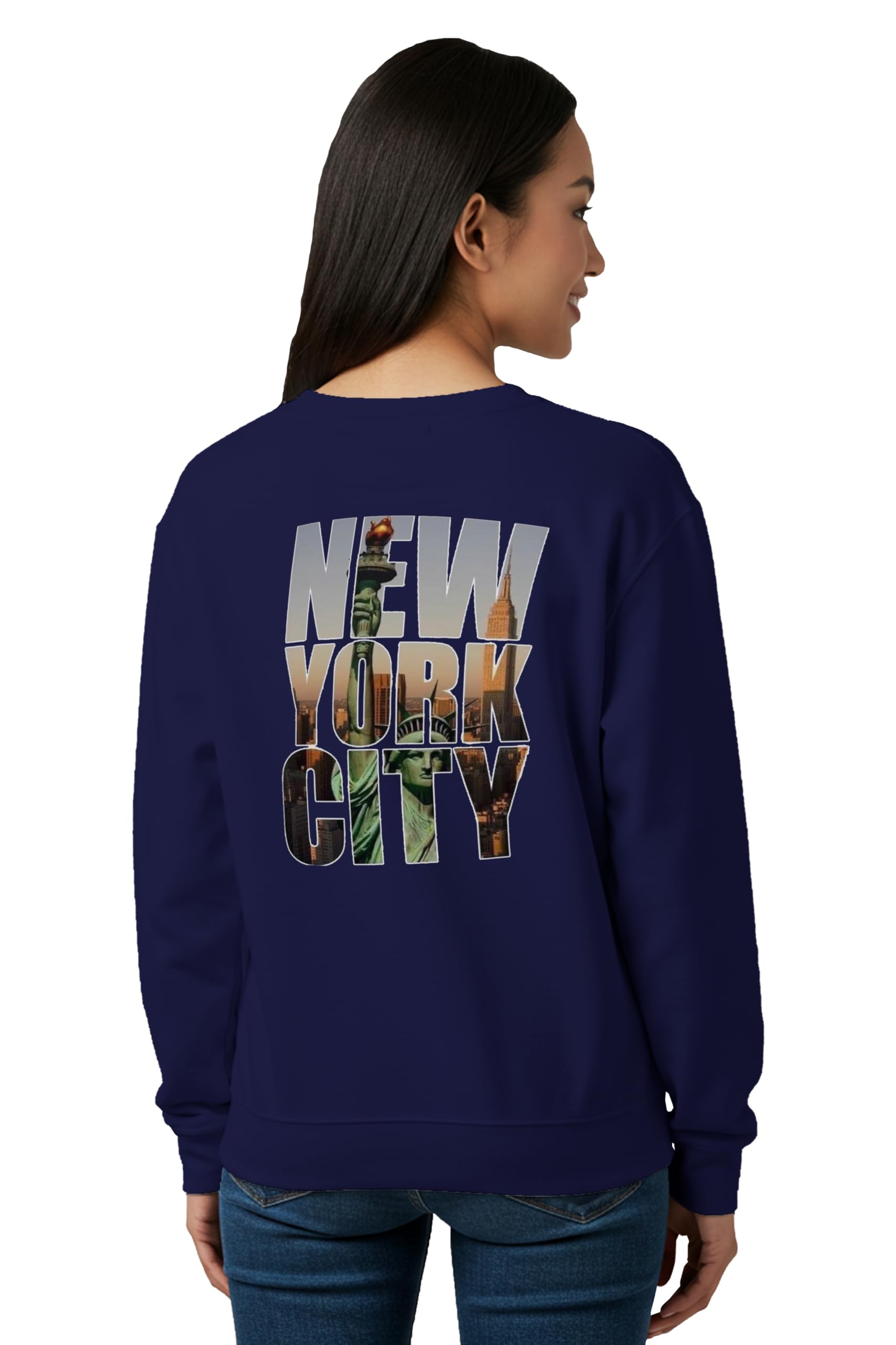 buy that trendz Winter Sweatshirt for Women New York City Power Women Graphic Printed Round Neck Regular Fit Cotton Blend Gen Z Casual Sweatshirt Black Small-picture-0