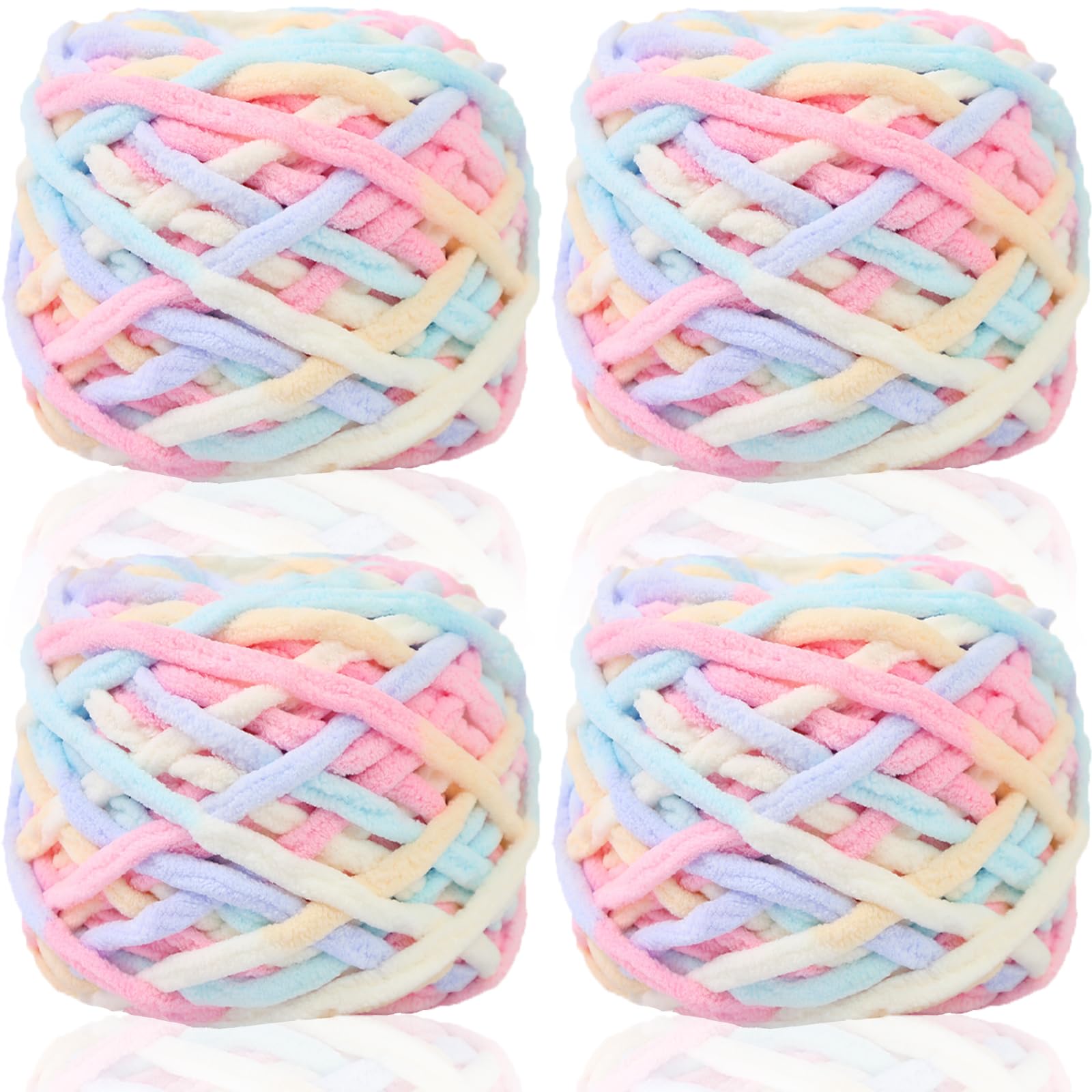 95gx4 Chunky Yarn for Crocheting & Knitting,7mm/0.27inches Thick Crochet Chenille Yarn,Fluffy Chunky Wool for Crochet Blanket,Doll,Bag,Hat,Pillow Cushion,Cat Bed(Marshmallow)