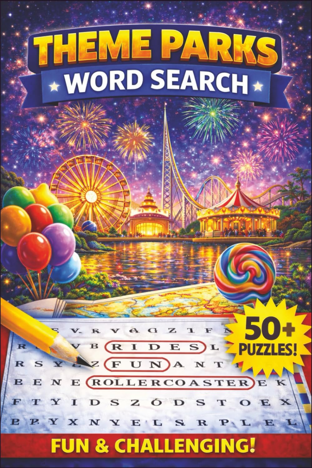Theme Park Word Search Book: Word Search with Easy to Read about Amusement Park, Carnival, Family Entertainment, and more [6x9 inches, 110 pages] 50+ ... Gift for Vacations, Holidays, and Free Times