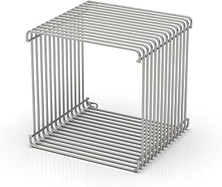 Square Geometry Retro Side Table Prime-Stainless Steel Linear Metal End ...