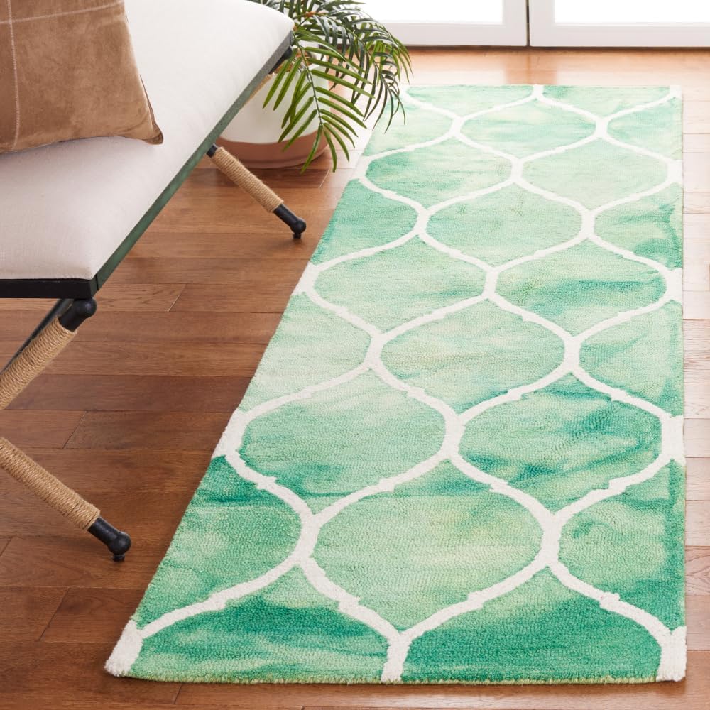 SAFAVIEH Dip Dye Collection 2' x 3' Blue/Ivory DDY685G Handmade Trellis Watercolor Premium Wool Accent Rug
