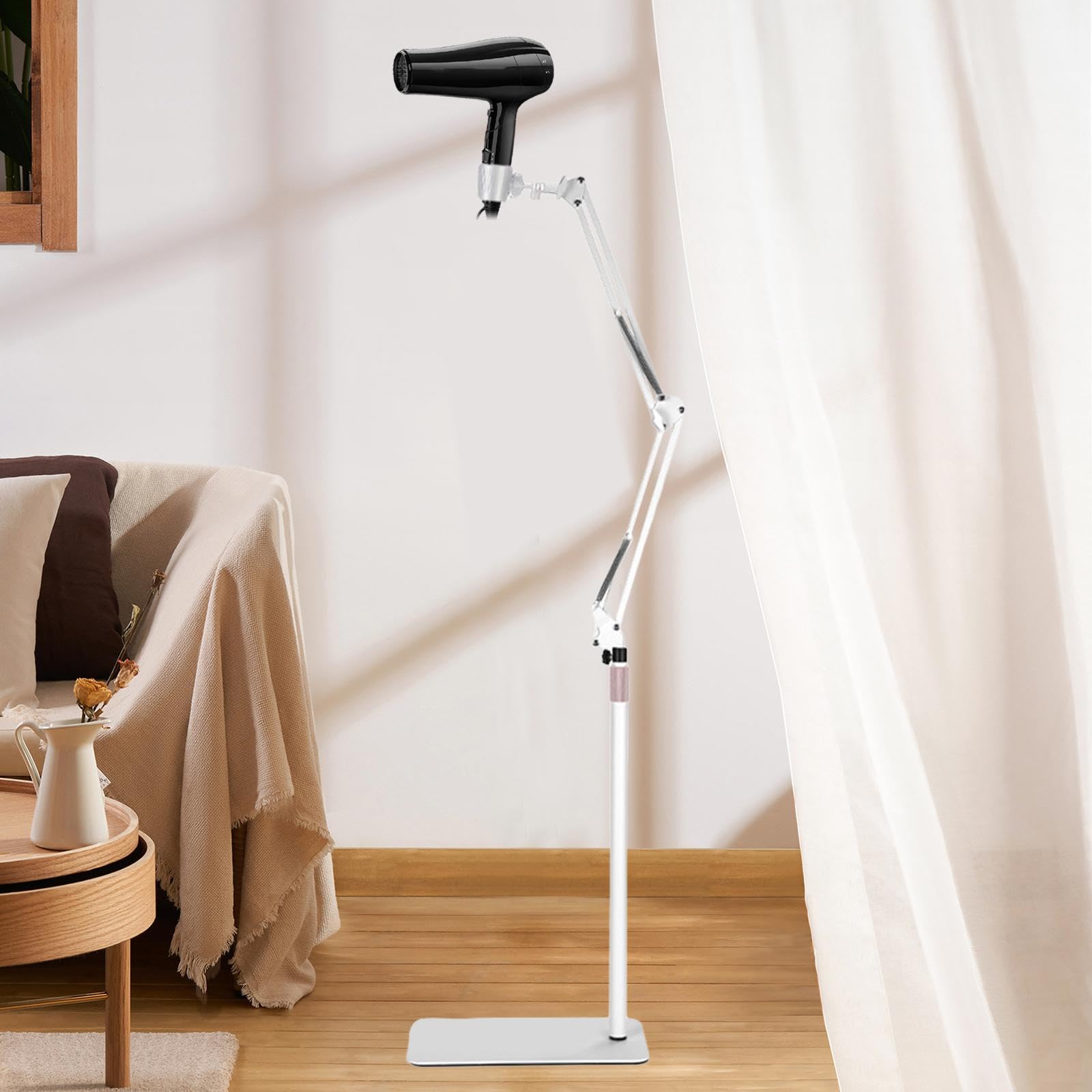 Haartrockner Halter Metall Bodenständer Universeller Haartrockner Bracket Verstellbare Höhe Und Winkel für Haarpflege Salon Home Geschenk, Weiß