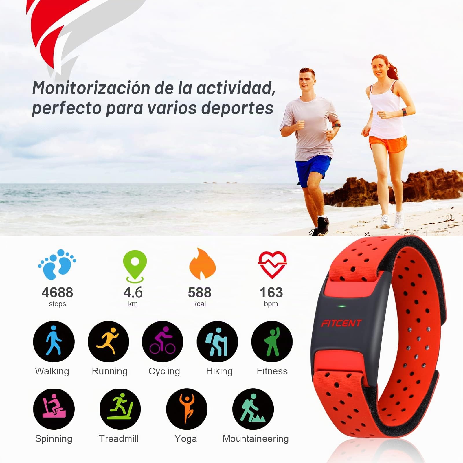 FITCENT Pulsómetros Brazo Bluetooth Ant+ Sensor óptico Brazalete Monitor de Frecuencia Cardíaca para Peloton iFIT Polar Strava Wahoo Garmin