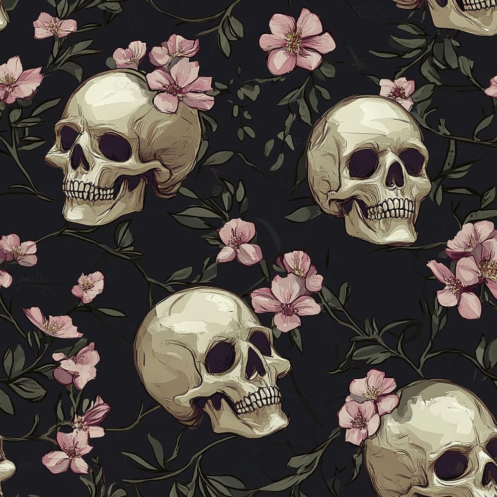Jiaoqss O Peel And Stick Wallpaper Violet Flower Stick N Wallpaper Abstract Gothic Skull Removable Vinyl Wrap For Living Room Bedroom Kitchen Wall Cabinets Decor