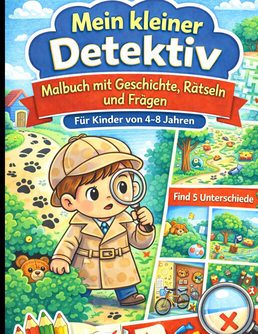 Mein kleiner Detektiv-Malbuch für Kinder ab 4: Malbuch für Kinder ab 4 Jahren mit spannender Geschichte, Rätseln und Detektiv-Quiz