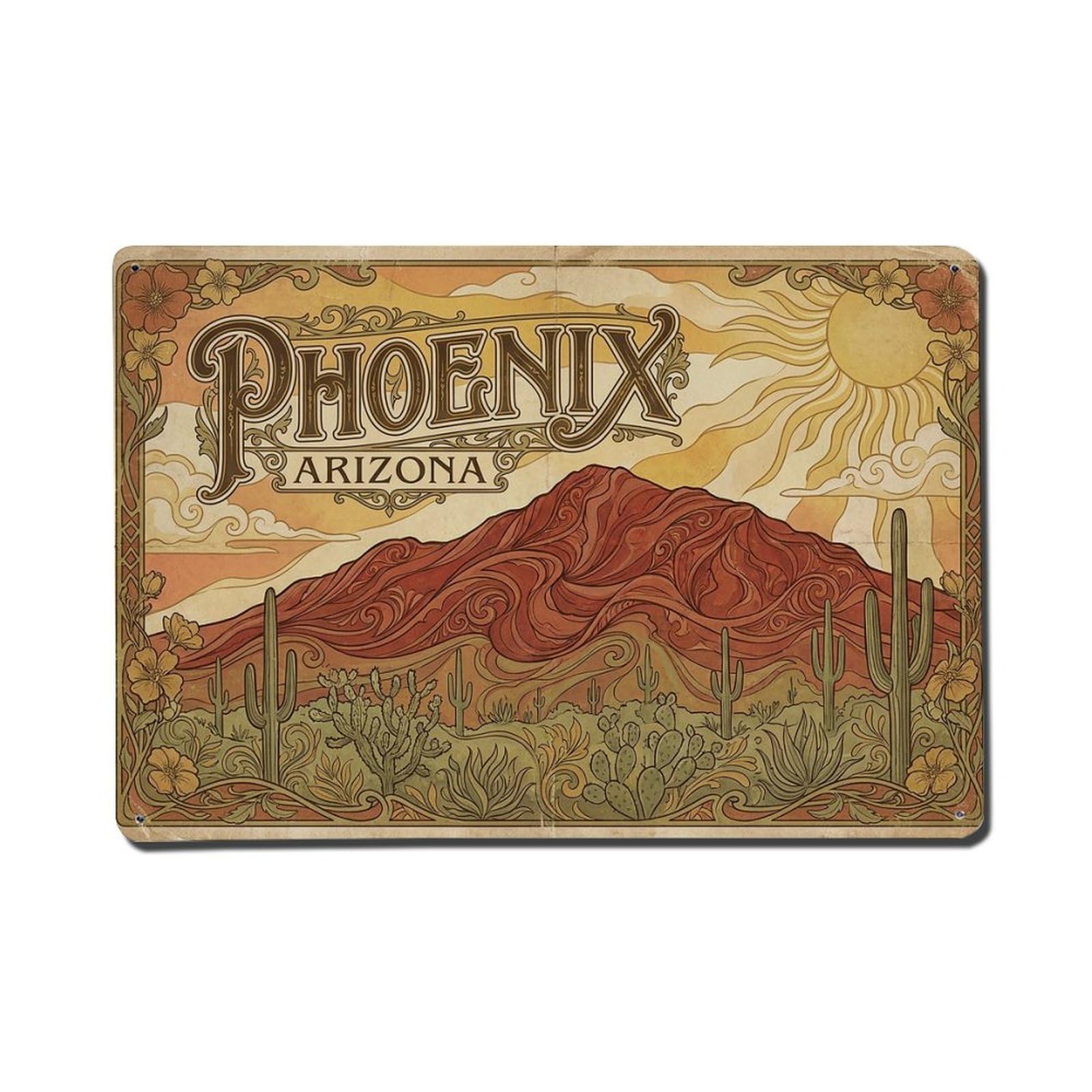 Cwbufd 8X12inch(20X30cm) Retro Travel Usa Phoenix Metal Tin Sign Plaque Wall Decor For Cafe, Club Bar, Office, Garden Metal Poster 8X12inch
