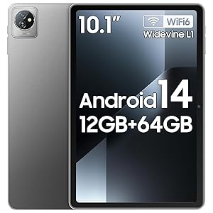 Blackview Tablet 10 pollici Android 14, 12GB + 64 GB, supporto TF fino a 2 TB, Gemini AI, Widevine L1, WiFi 6, Tablet PC con display HD + , Processore a quad - core, Fonte audio 3.5 mm / GMS