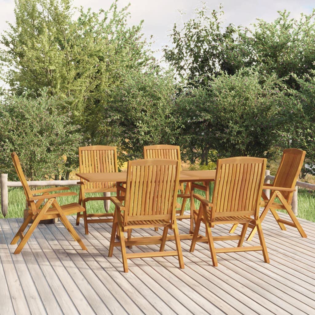 Set di mobili da giardino in teak massiccio, 180 x 90 cm, 6 sedie pieghevoli, schienale regolabile, robusto e moderno, per terrazza, balcone e giardino d'inverno