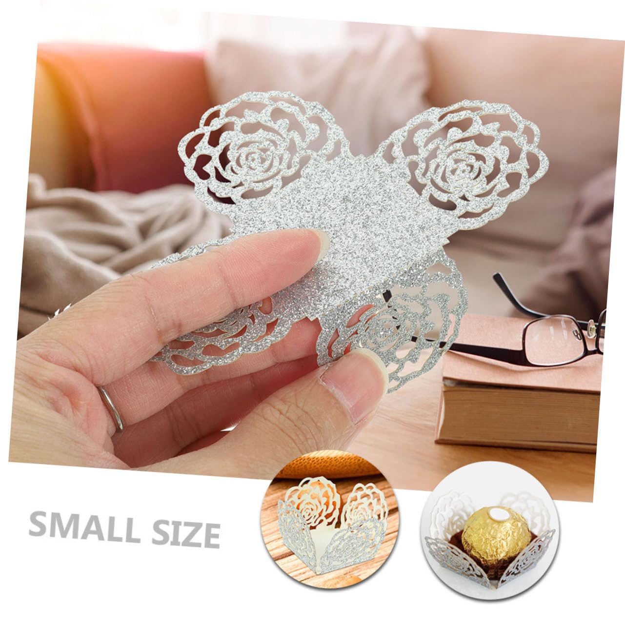 Ciieeo 100 Pezzi Vassoi Carta per Cioccolato con Decorativo Rete per Party e Bomboniere Involucri per Tartufi Hollow Facili da Usare e Conservare