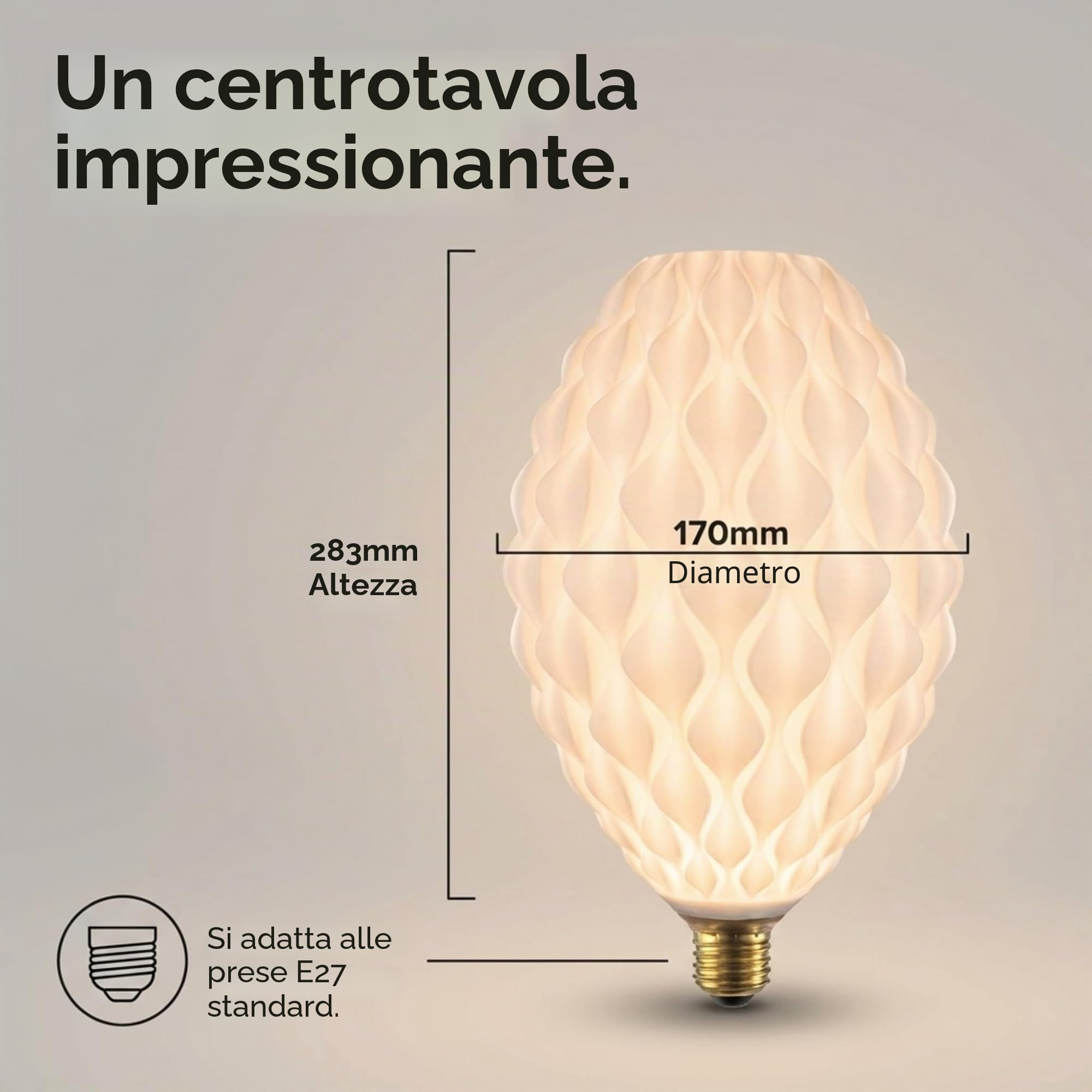 greenandco lampada di design a LED bianca | Fiore | dimmerabile | E27 | 4,5W 300lm | 3000K bianco caldo | CRI 90+ | senza sfarfallio | 180° | 230V | PLA biodegradabile | 170 * 283mm