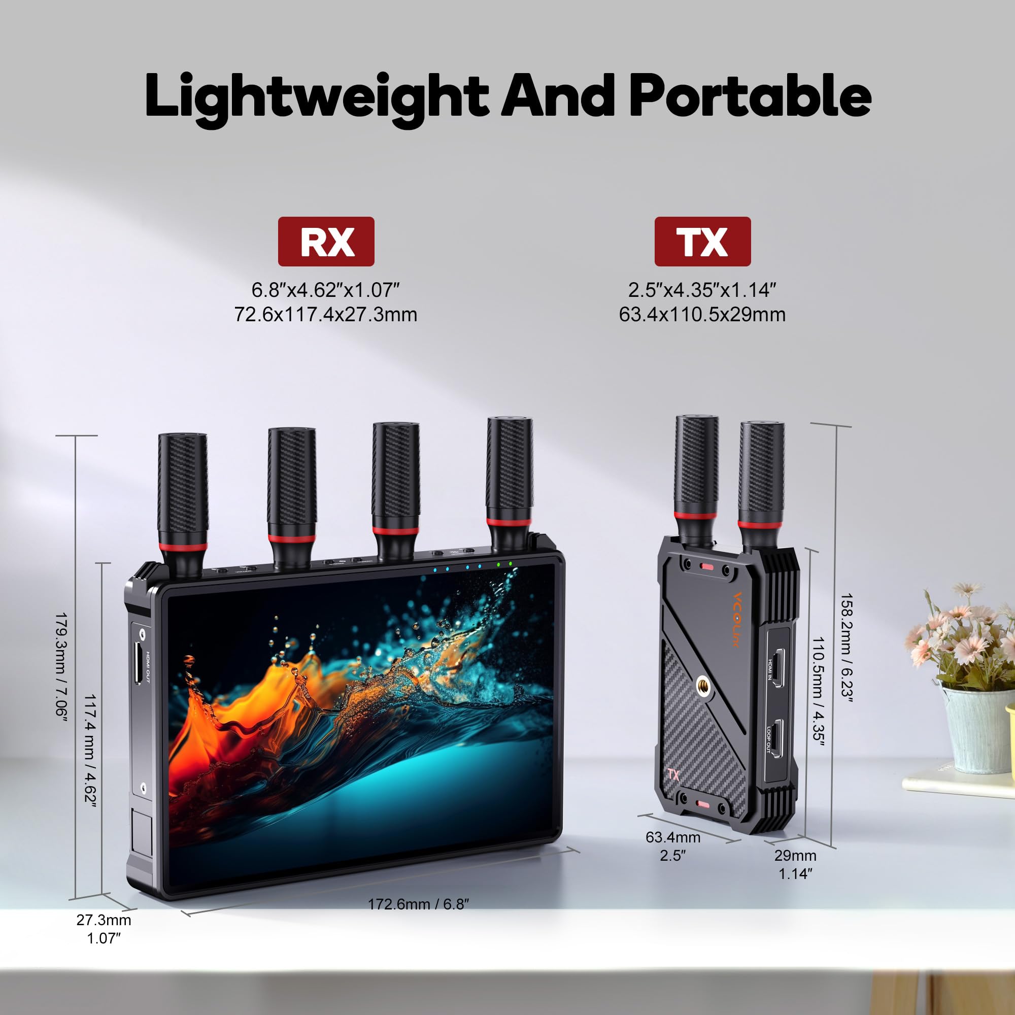 Émetteur et récepteur vidéo sans fil pour moniteur de caméra, moniteur portable de 7", mini écran HDMI 2,4 G/5G, entrée HDMI 4K/sortie 1080p, streaming vidéo à partir d'une petite TV Box/PC, petit