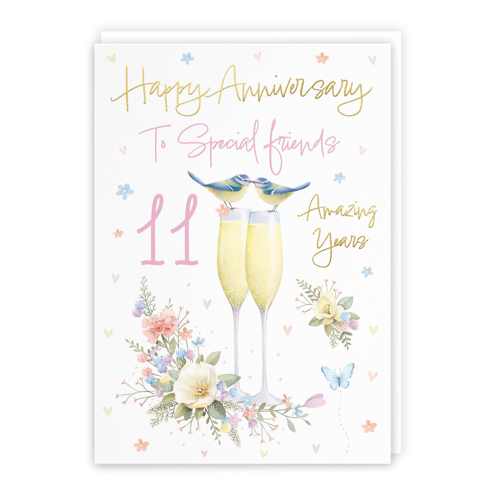 Hunts England - Special Friends 11th Anniversary Card - A5 Size - Champagne Flutes - Gold Foil - 11th Anniversary Card For Special Friends - Eleven Years - Milo's Gallery โ image 1