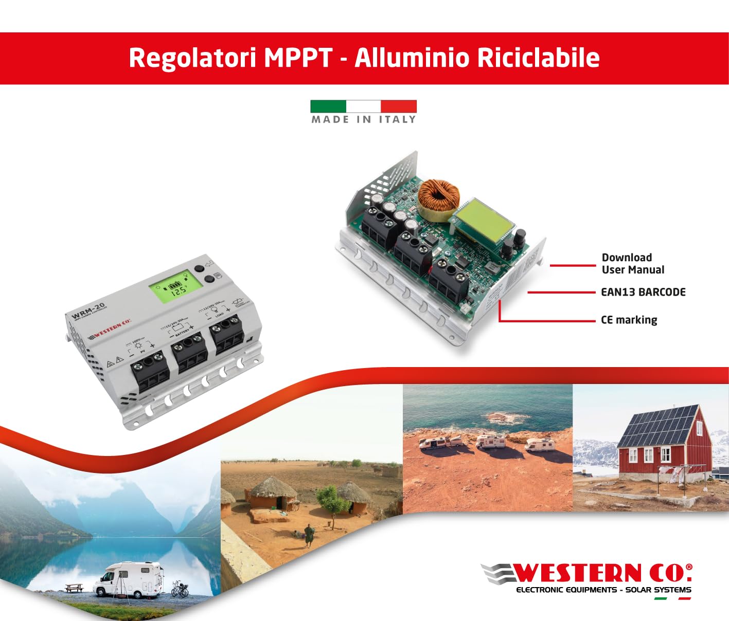 Western CO | WRM 20 | Regolatore di Carica MPPT, Regolatore Fotovoltaico 20A 12/24V, Display Grafico, Funzione Crepuscolare