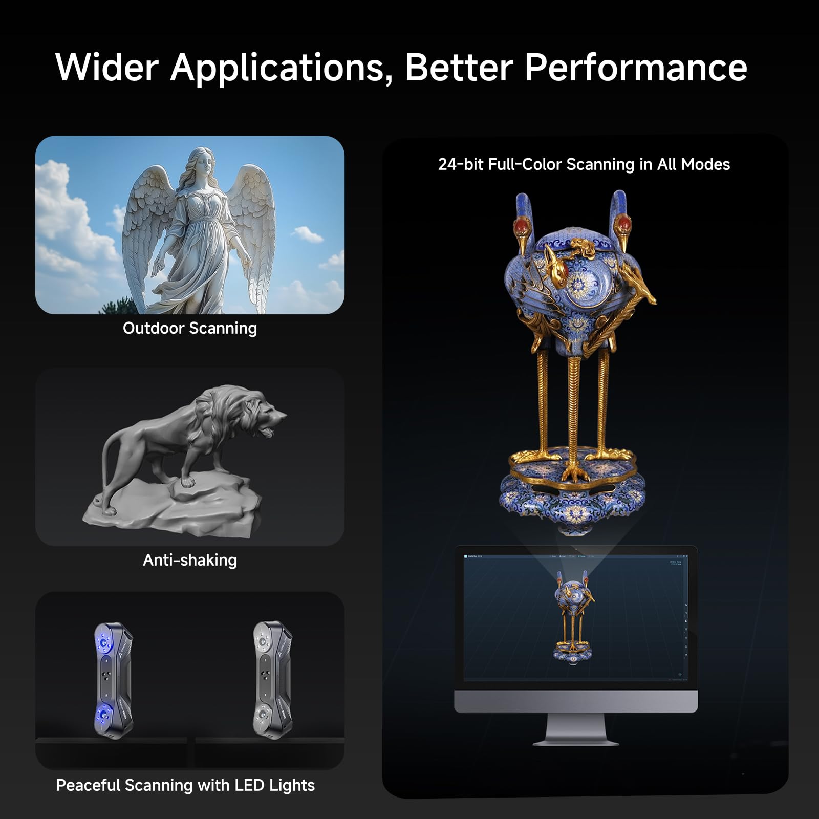 Creality 3D Scanner, Raptor Scanner for 3D Printing, Hybrid Technology for Versatile Scanning, High Precision with 0.02mm, Anti-Shake Tracking, 24-Bit Fast Full-Color Scanning for Windows macOS: CR-Scan Raptor Pro