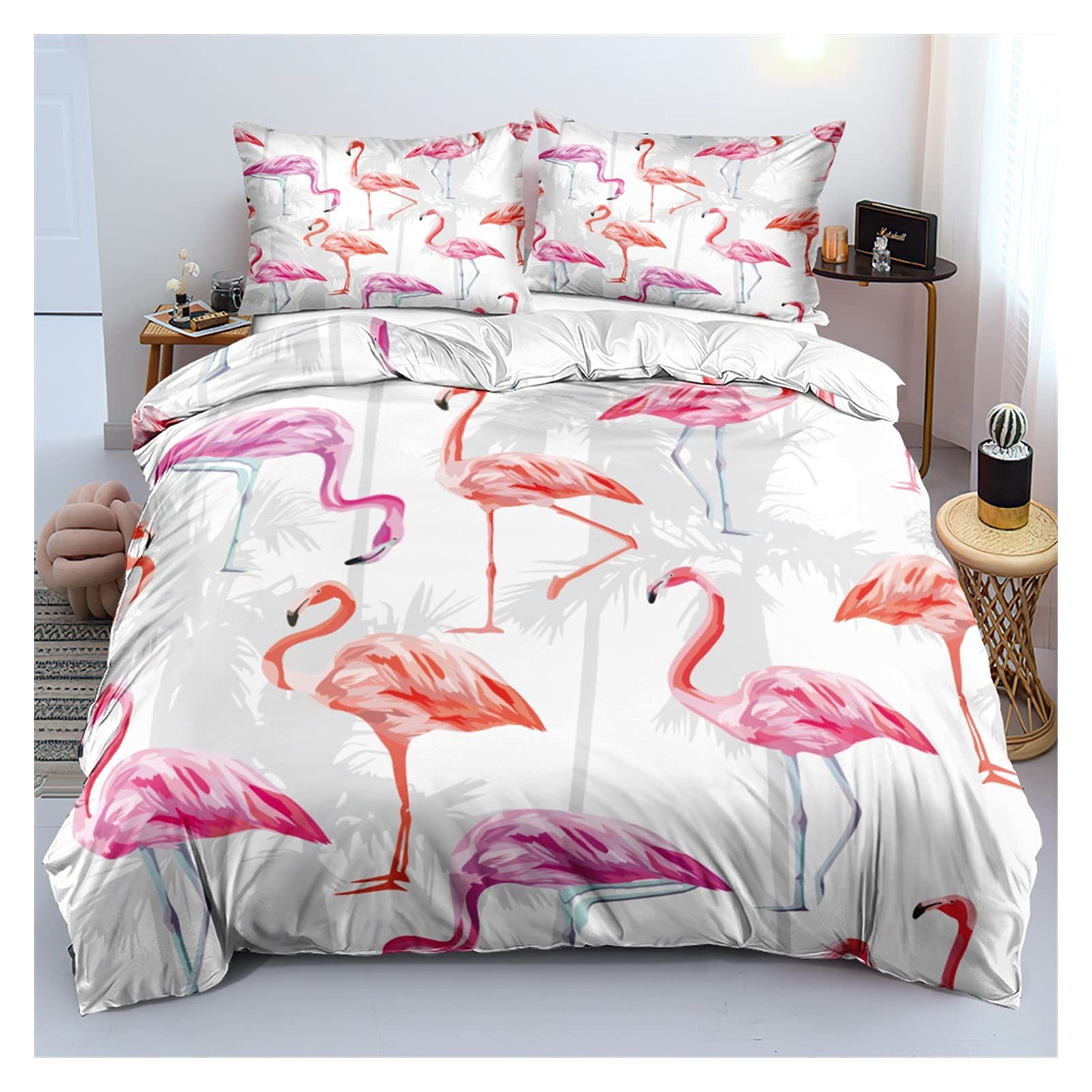 ZhenCheng Cartoon Zoo Bedding Set, White Flamingo Pattern Duvet Cover, Child Bedspread Cute Animal Quilt Cover Pillowcase (Color : O, Size : 150x200cm)
