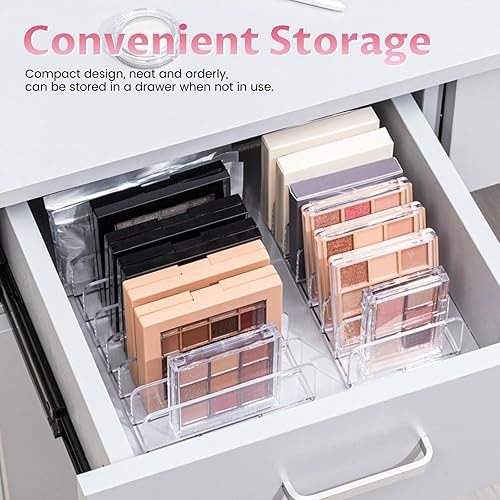 Miniatura 5 de Diakey Paquete de 4 organizadores de maquillaje de paleta de sombras de ojos, soporte cosmético acrílico de 7 secciones para tocador, cajón, baño,