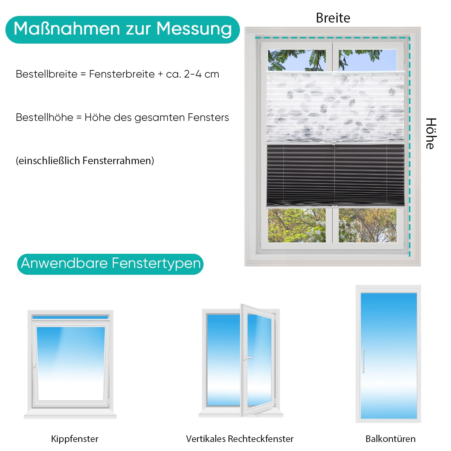 Sekey Plissee Day+Night Doppelplissee Verdunkelung ohne Bohren verspannt Lichtschutz 80x200cm Druck+Dunkelgrau – Bild 2