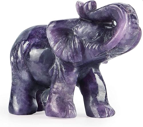 SMQ Estatua decorativa de elefante de cristal de lepidolita morada de 2.0 pulgadas, tallada a mano, figuras de elefante, decoración de reiki, tallas disponible en Yaxa El Salvador