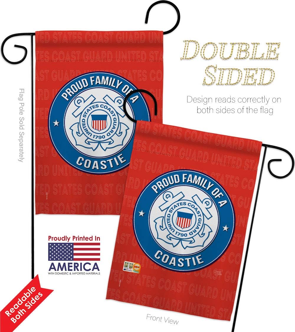 Proud Family Coastie Garden Flag Set Wall Holder Armed Forces Coast Guard USCG Semper Paratus United State American Military Veteran Retire Official Gift Yard House Double-Sided 13 X 18.5