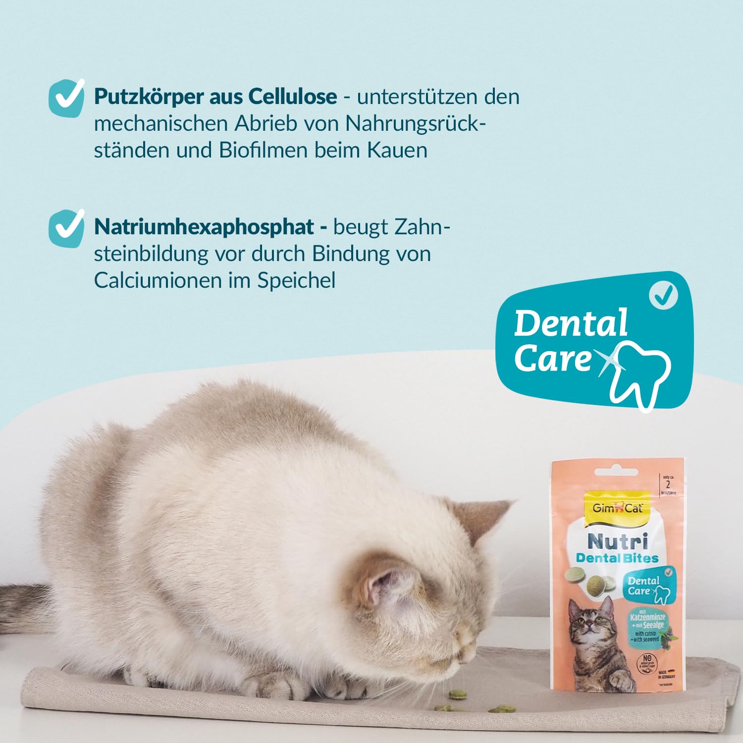 GimCat Nutri Dental Bites – Delicioso Aperitivo con una Receta específica para el Bienestar de tu Gato – 1 Bolsa (1 x 40 g)