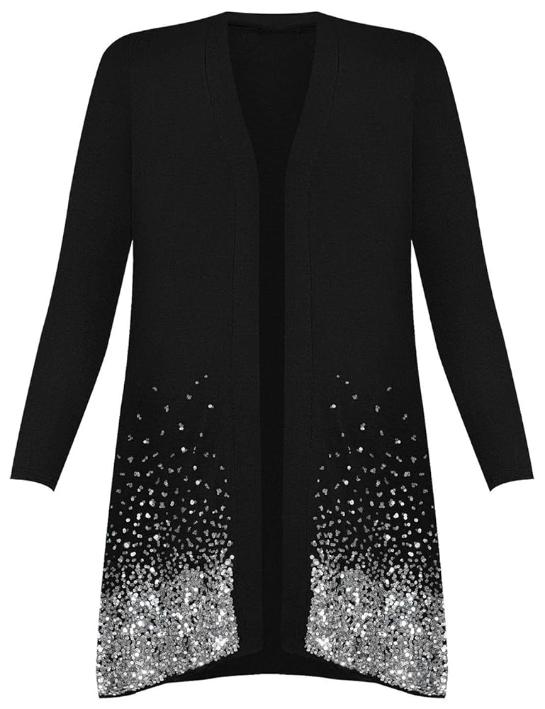 Womens Ladies Fancy Long Sleeve Open Front Sequin Pattern
