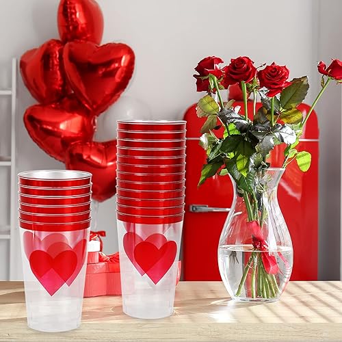 Miniatura 4 de Whaline Paquete de 32 vasos de plástico para el día de San Valentín vasos de plástico transparente con corazón rojo vasos de plástico transparente