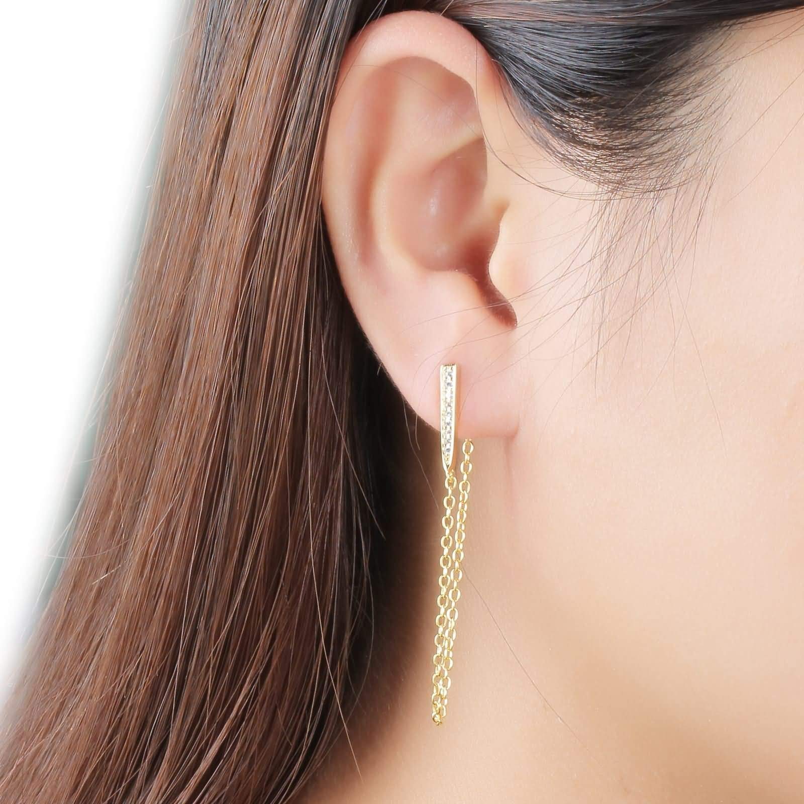Ohrringe zur Hochzeit Silber 925, Ohrringe zur Hochzeit Braut Kette Quaste mit Zirkonia