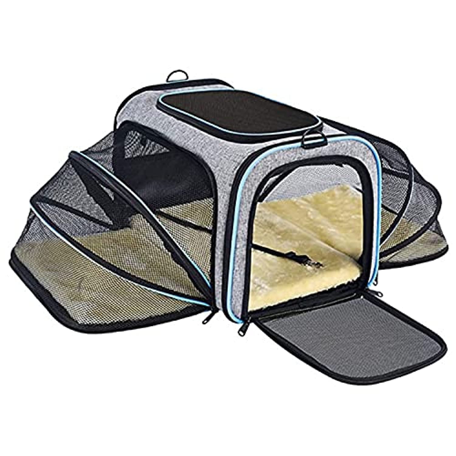 LIMOS Airline Approved Pet Carrier, Large Soft Sided Pet Travel TSA Carrier 2 Sides Expandable Cat Collapsible Carrier with Removable Fleece Pad and Pockets for Cats Dogs and Small Animals (Grey)