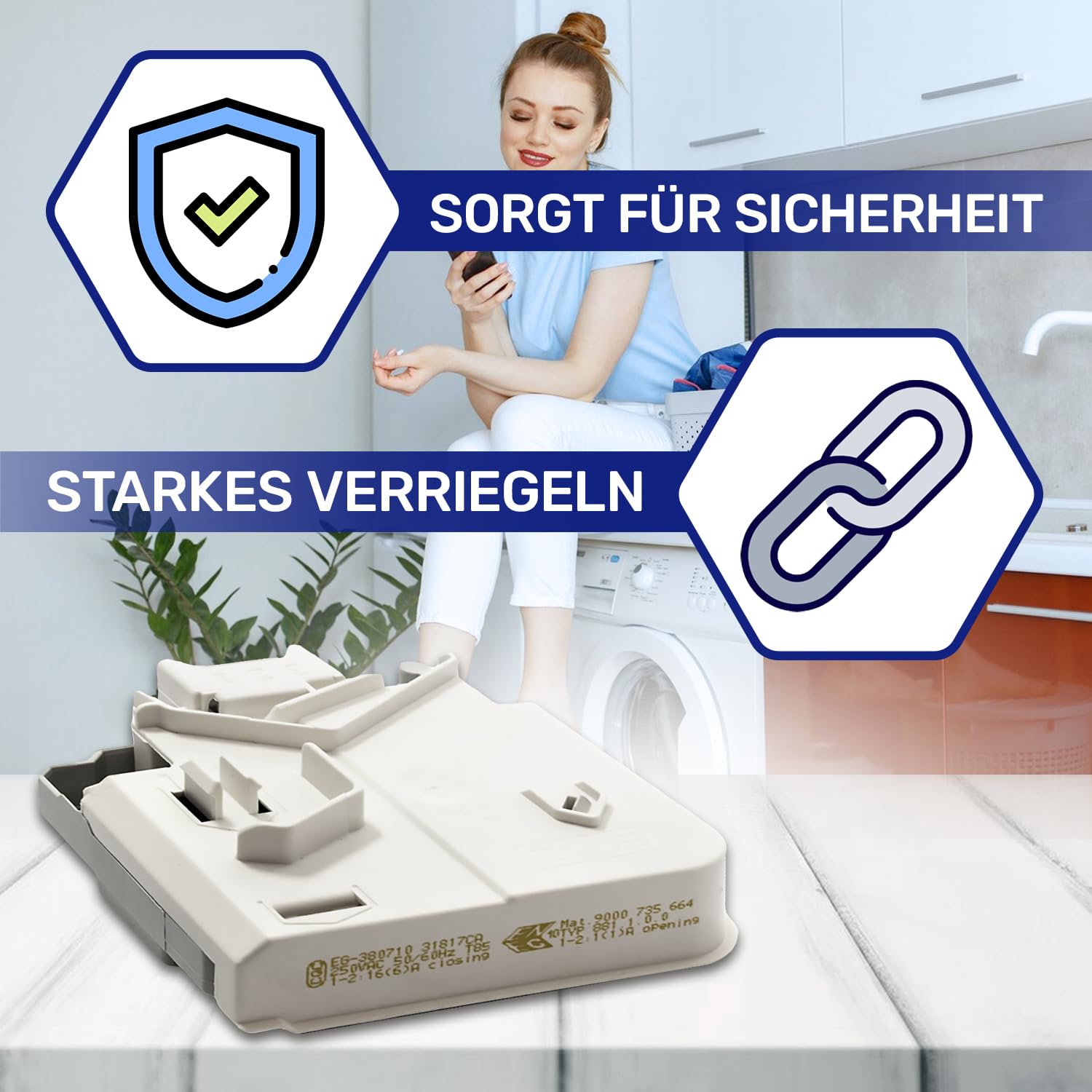 Türschloss der Waschmaschine T85 16(6) A 250V mit 3 Kontakten mit dem Originalcode 00619468 00633765 für Bosch für Siemens - Garantie 10 Jahre - MONTERAL