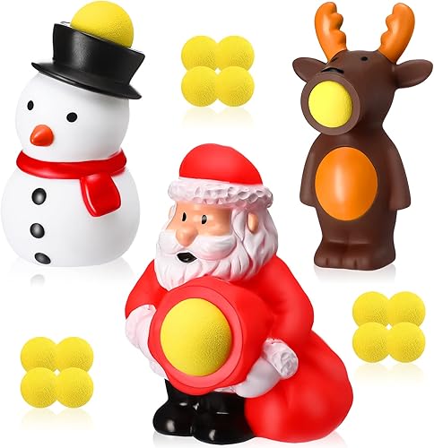 Juguete navideño de 3 piezas, lindo muñeco de nieve, Papá Noel, reno, bola de disparo, juego de disparos con 15 bolas de espuma para niños,