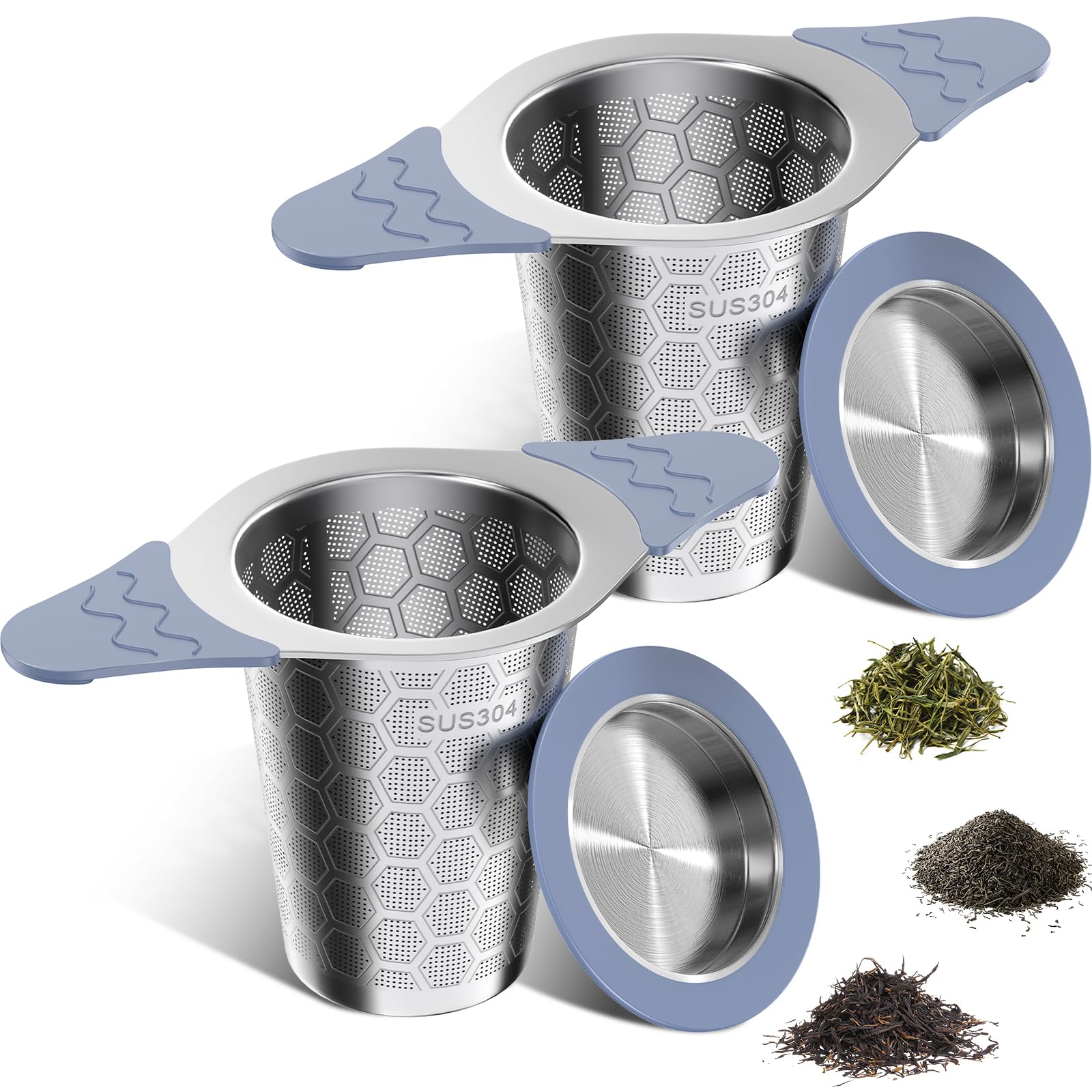 2PCS Tea Infuser for Loose Leaf Tea,Stainless Steel Tea Infuser with Heat Proof Silicone Handles,Extra Fine Mesh Tea Strainers Filter Fine Tea Leaves Effectively,Fits TeaPots/Mugs