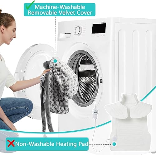 Miniatura 7 de CAROMIO Almohadilla térmica de masaje para aliviar el dolor de espalda, cuello y hombros, almohadillas térmicas eléctricas de gran tamaño,