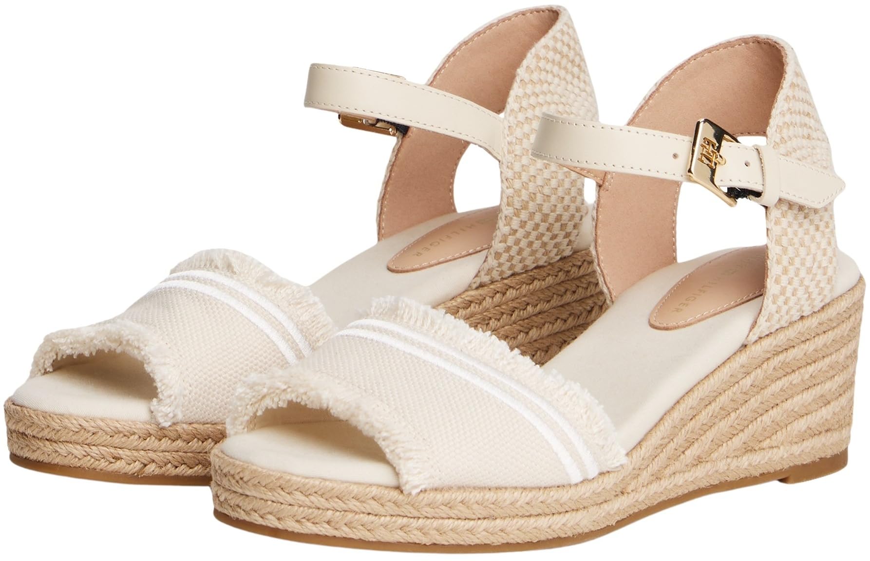 Tommy Hilfiger Donna Espadrillas Wedge Fringe Canvas con Tacco a Zeppa