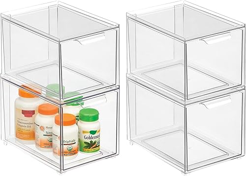 mDesign Almacenamiento de baño apilable de plástico con cajĂłn organizador extraĂble para gabinete, tocador, estante, armario, armario u organizaciĂłn mDesign Almacenamiento de baño apilable de plástico con cajĂłn organizador extraĂble para gabinete, tocador, estante, armario, armario u organizaciĂłn