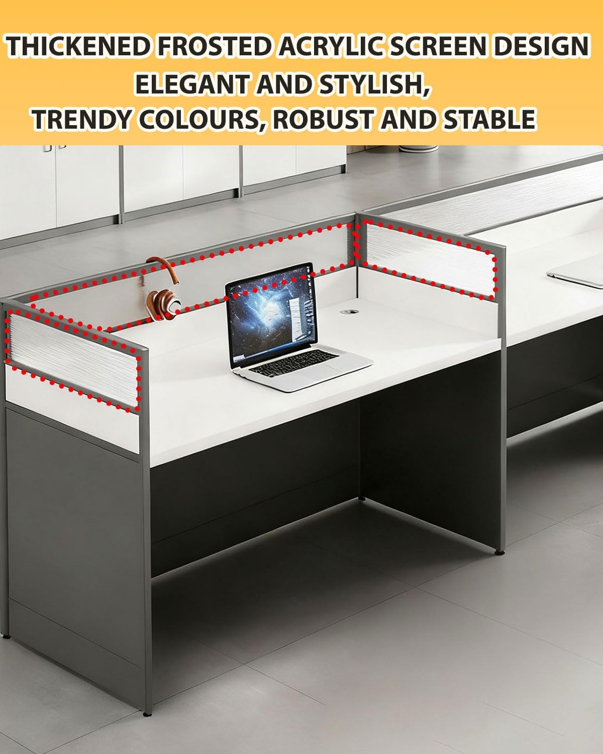 Office Cubicle Desk, Office Cubicle Workstation, Cubicles Desk With Mute Privacy Panels, Offices Cubicles Workstation Computer Table With Cable, For Home/Offices Commercial Workspace, Black 2-Person-F