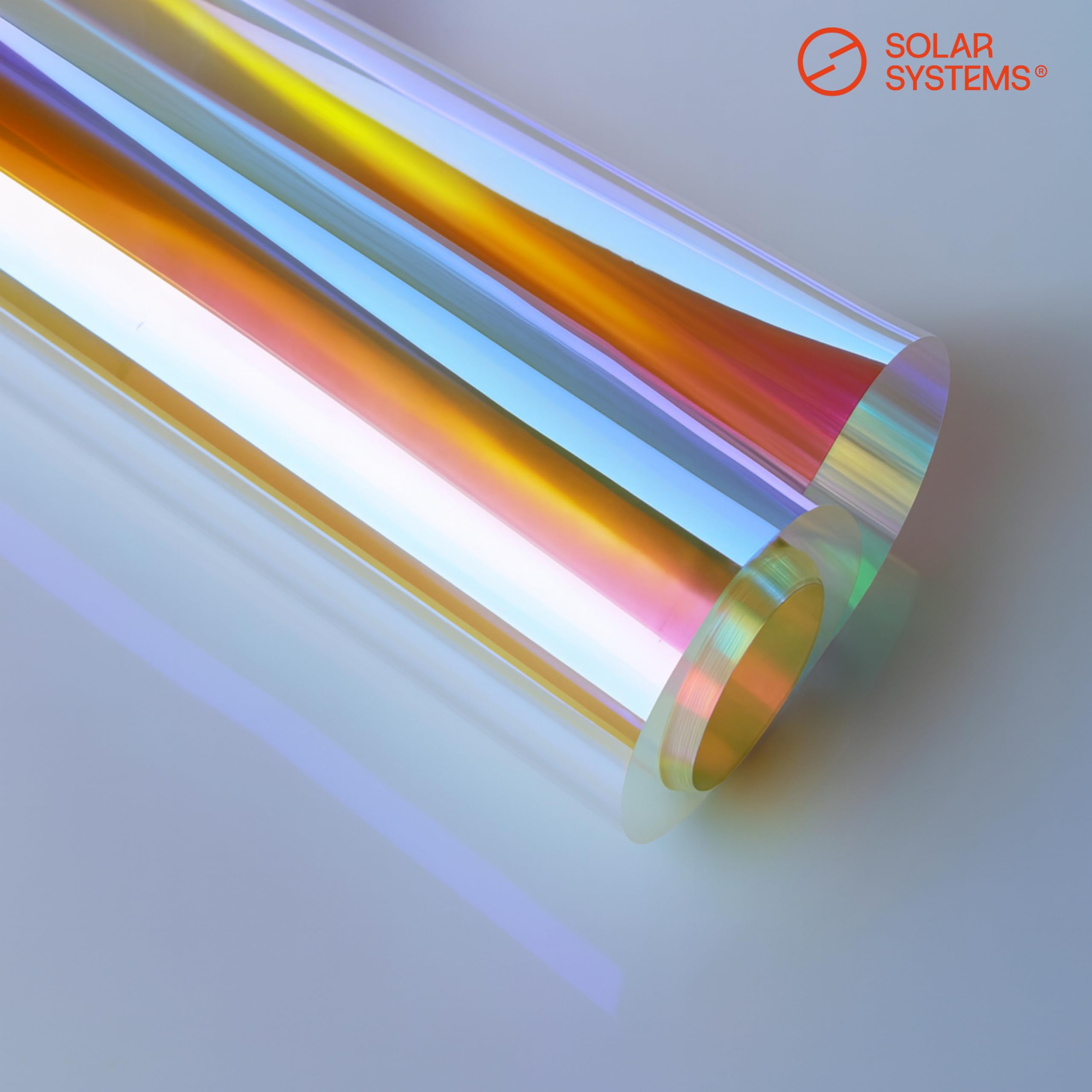 Solar Systems - Pellicola colorata per finestre - Pellicola olografica - Per esterni, adesiva, con kit di installazione - Effetto arcobaleno, trasparente, protezione UV - RAINBOW Arancione - 60x200cm