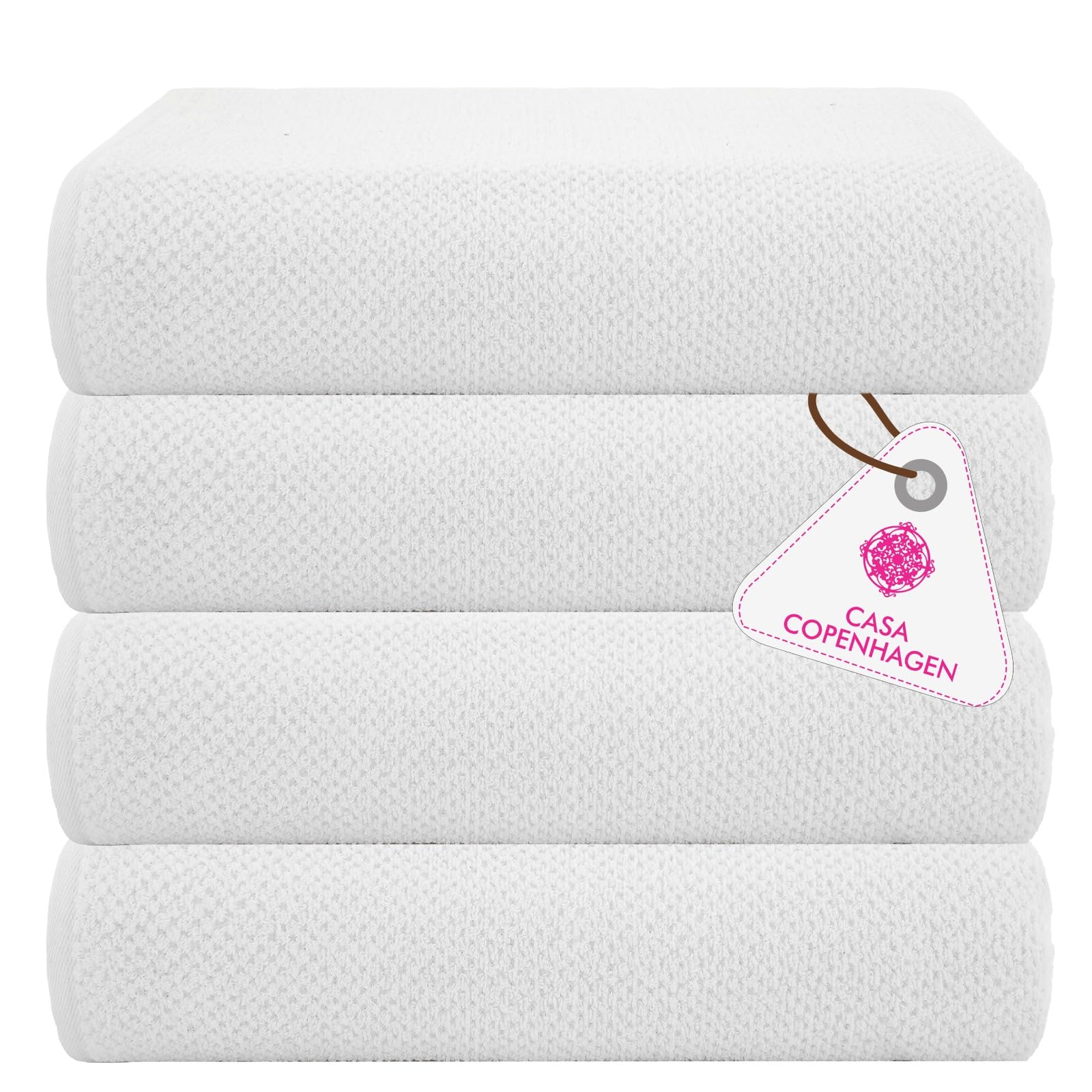 CASA COPENHAGEN Popcorn Textured 4 Pieces Bath Towel Set- White, 550 GSM 4 Bath Towel Rough & Tough Use Cotton Towels Gift Set for Bathroom