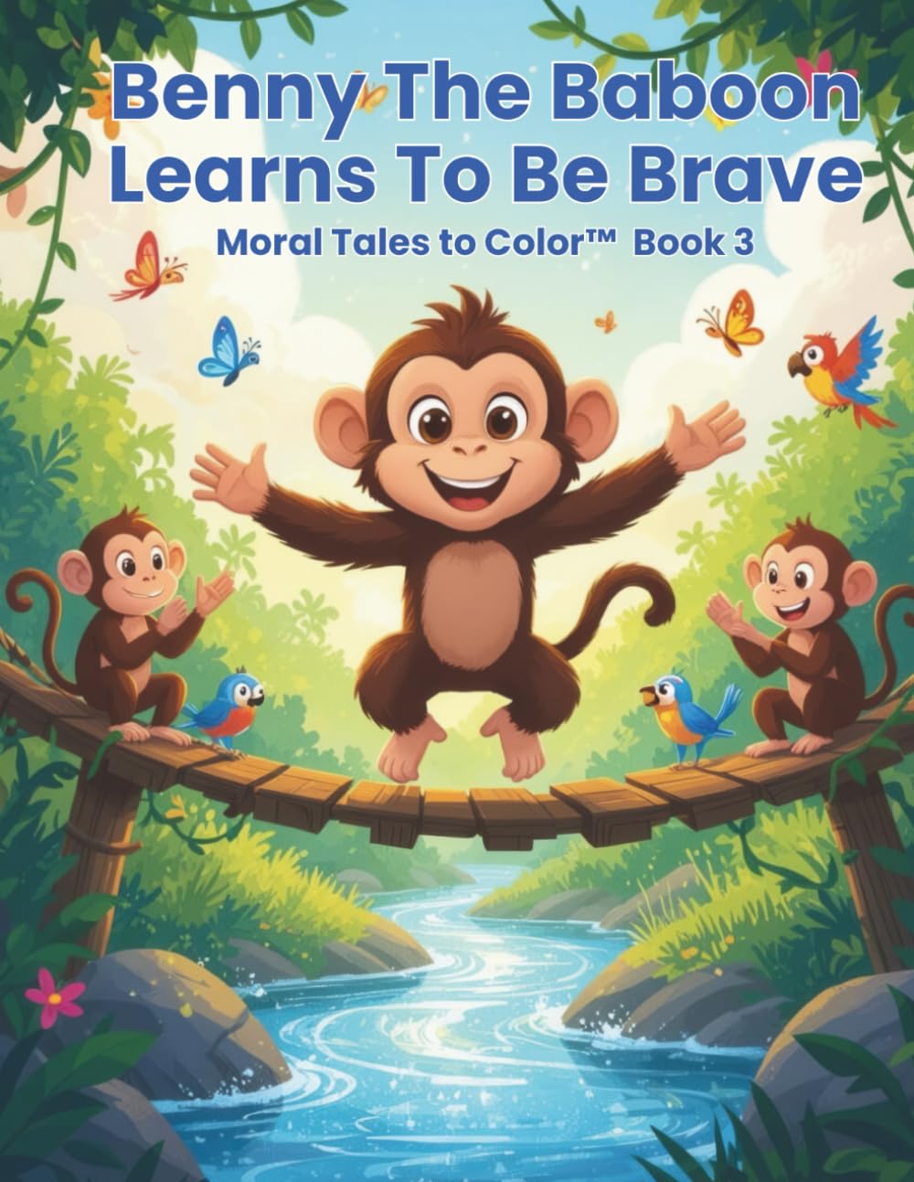 BENNY THE BABOON LEARNS TO BE BRAVE - BOOK 3: Color the story and discover the magic of bravery (Moral Tales To Color Series)