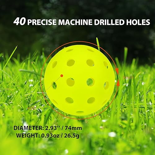 Miniatura 2 de Paquete de 12 pelotas de pickleball de alta calidad, 40 agujeros para interiores y exteriores, bolas verdes fluorescentes aprobadas por USAPA para