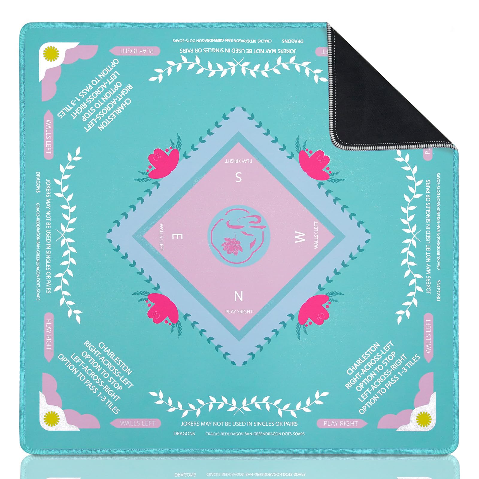 Tappetino per mahjong blu con regole per tavolo, tappetino da tavolo americano Mahjong, tappetini da gioco, 70 x 80 cm, impermeabile, antiscivolo, per mahjong, poker, giochi da tavolo, giochi