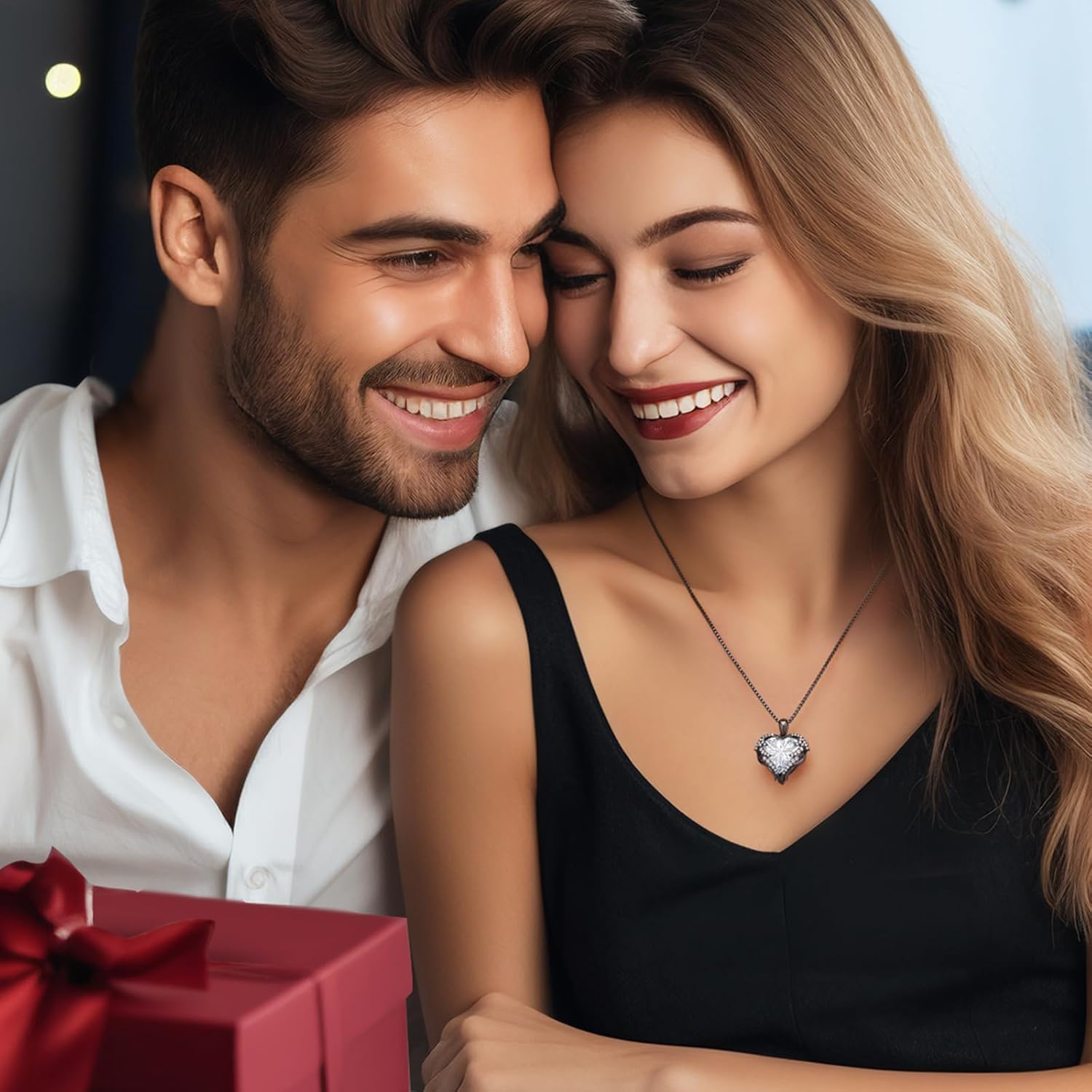 CDE Mother's Day Gifts Angel Wing Love Heart Birthstone Necklaces for Women, Silver Tone/Gold Tone Pendant Necklace Jewelry Gifts for Her on Christmas, Valentine's/Mother's Day, Anniversary, Birthday Gifts for Women Girls Wife Girlfriend Black-Apr. Diamond White Birthstone